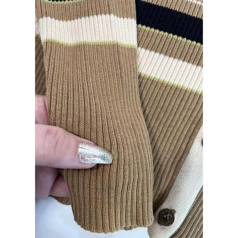 Y2k J. Crew Cardigan Sweater Medium Brown V‎ Neck Button Striped Office Siren